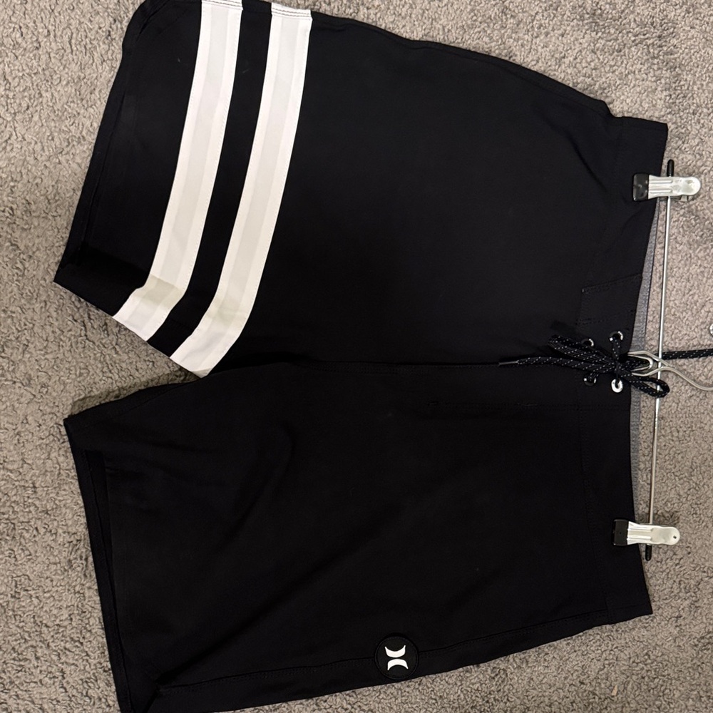Hurley Men's Black Shorts with White Stripes